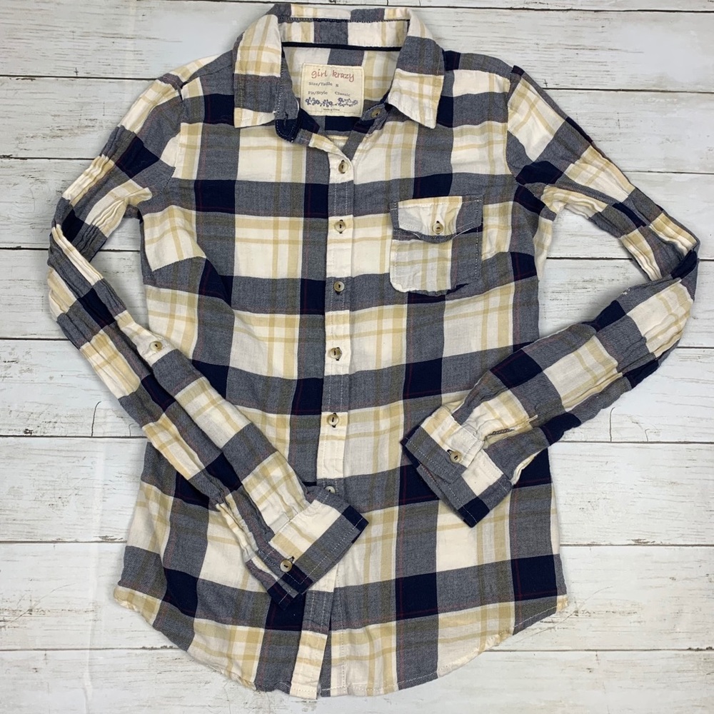girl krazy Womens Classic Plaid Button Down Shirt